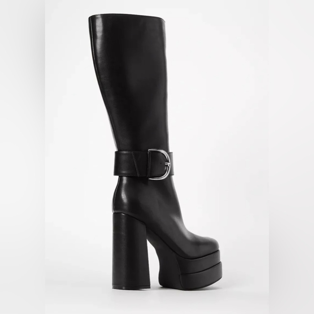 SHOE DAZZLE Black Platform Knee-High Tall Chunky Heeled Boots Shoes Size 10 - Picture 2 of 14